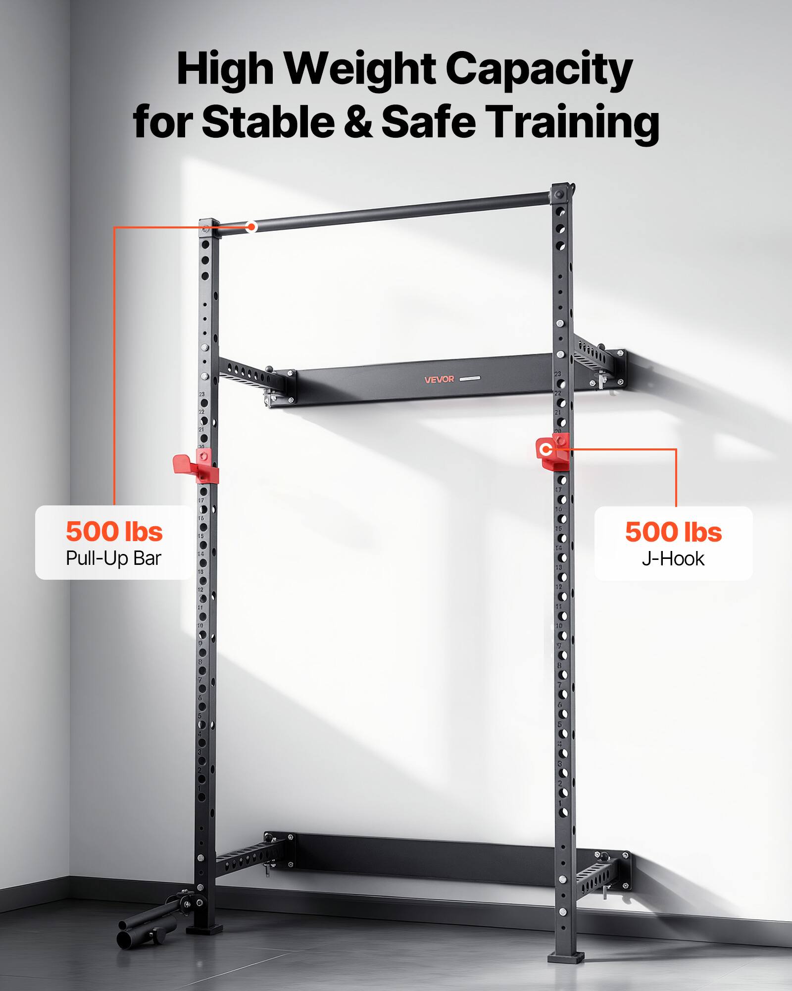 High Weight Capacity for Stable & Safe Training  
VEVOR 22 1 C  
500 lbs Pull-Up Bar  
500 lbs J-Hook