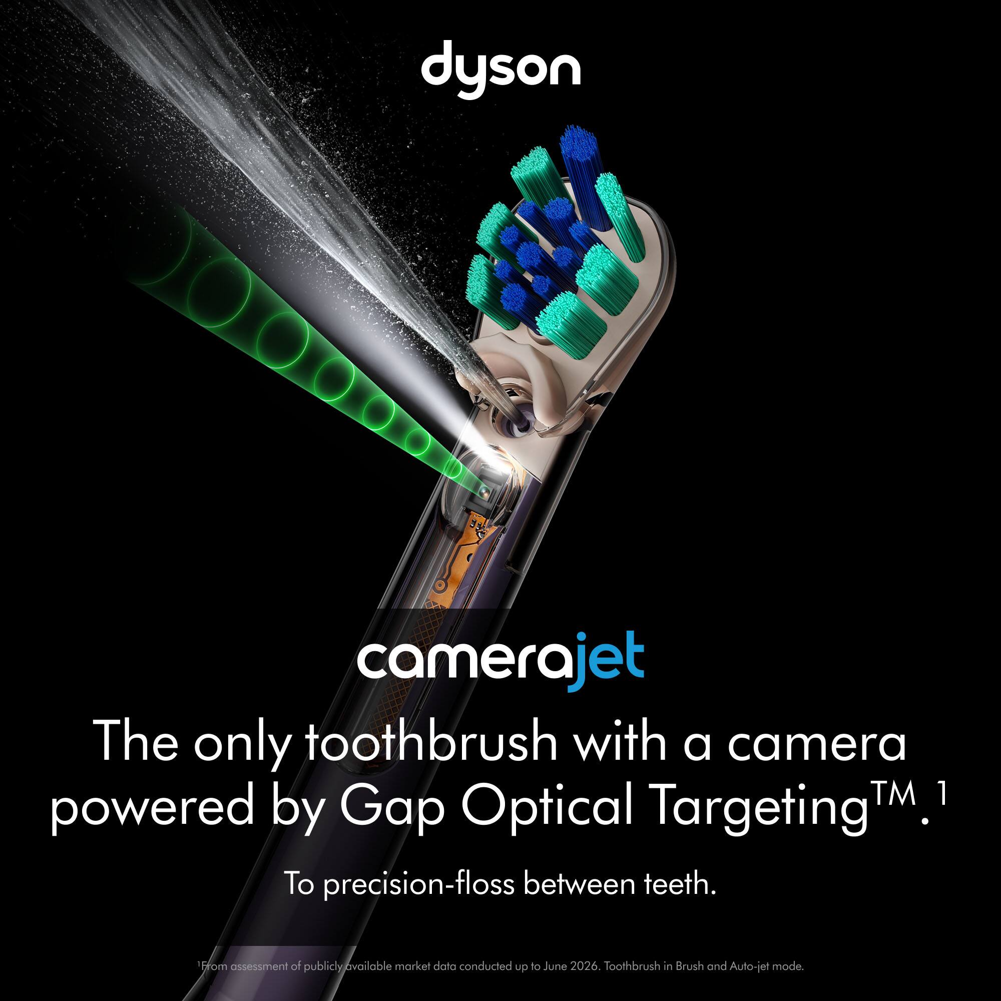 dyson  
camerajet  
The only toothbrush with a camera™ powered by Gap Optical Targeting™.  
To precision-floss between teeth.  
From assessment of publicly available market data conducted up to June 2026. Toothbrush in Brush and Auto-jet mode.