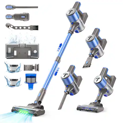 Front. Teendow - 300W Cordless Stick Vacuum Cleaner, 50kPa Brushless Motor, 50-Min Runtime, for Carpet, Hard Floors & Pet Hair - Blue.