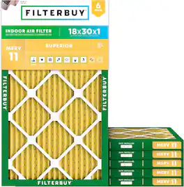 Filterbuy - 18x30x1 MERV 11 Pet & Allergy Defense, Electrostatic Pleated HVAC AC Furnace Air Filters Replacement (6-Pack) - Gold