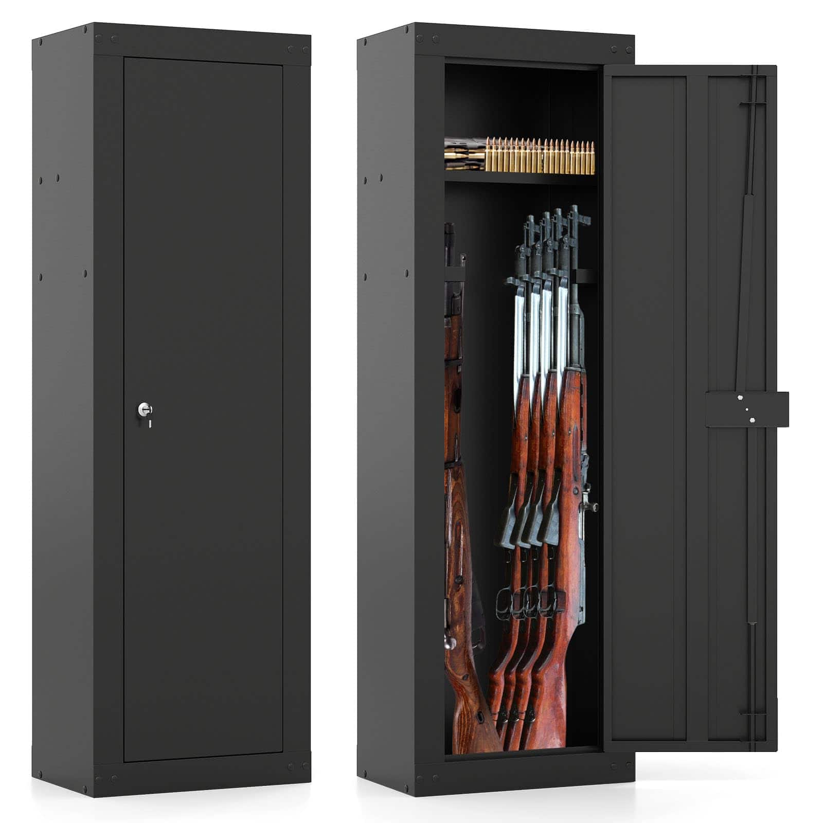 Ecooso - 8-Rifle Security Gun Safe Cabinet with Storage Shelf, Locking Long Gun Storage for Home