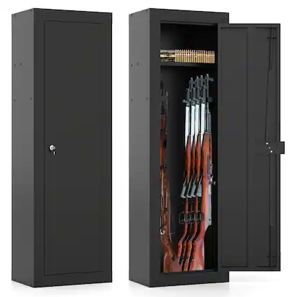 Front. Ecooso - 8-Rifle Security Gun Safe Cabinet with Storage Shelf, Locking Long Gun Storage for Home.