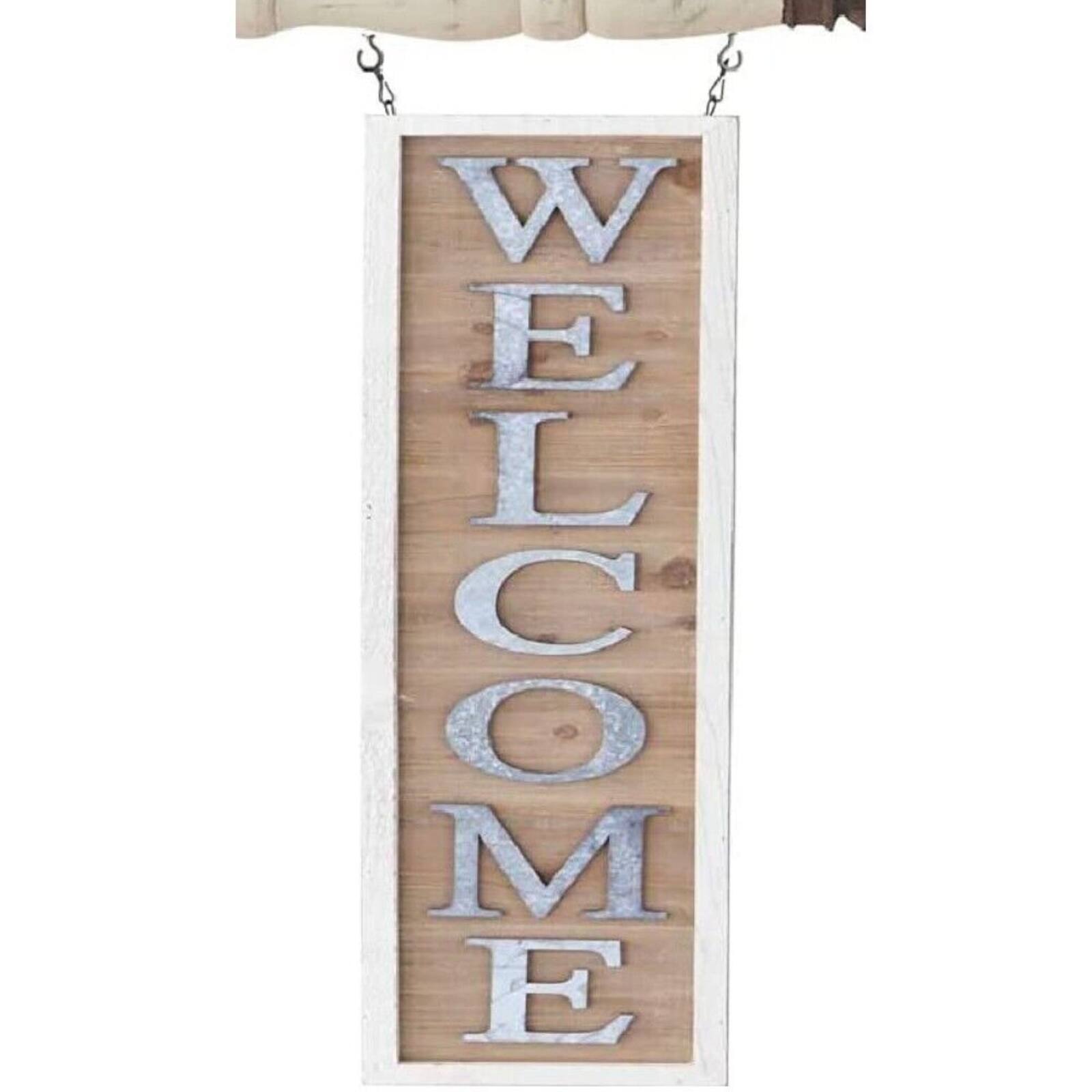 Front. K&K Interiors - K&K Interiors Welcome Wood and Tin Arrow Replacement Sign 19 Inch - Arrow Sold Separately - Brown.