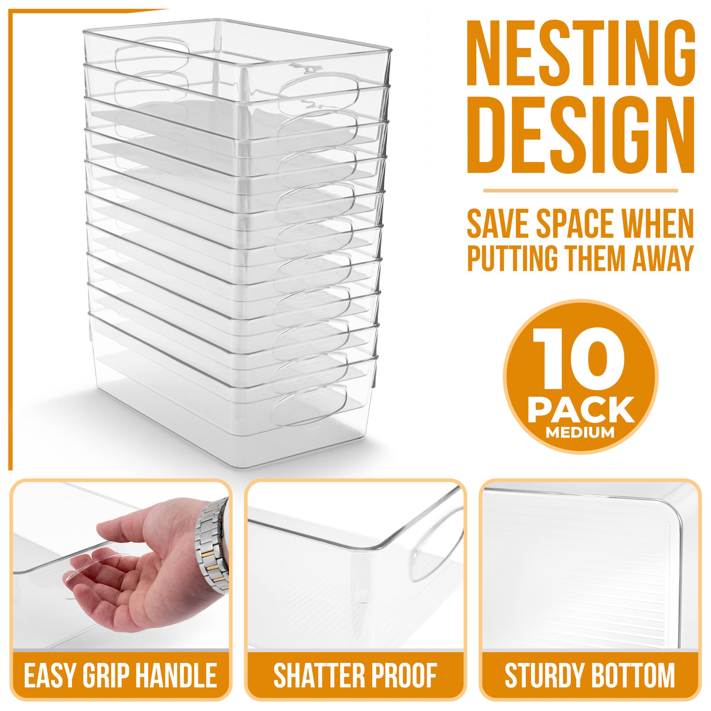 NESTING DESIGN  
SAVE SPACE WHEN PUTTING THEM AWAY  

10 PACK MEDIUM  

EASY GRIP HANDLE  
SHATTER PROOF  
STURDY BOTTOM
