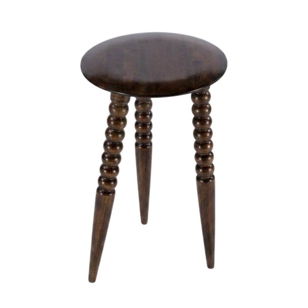 Back. Starlight Canyon Home - Round Wood Side Table – Small Round Nightstand in Brown Mango Finish - Medium Brown.