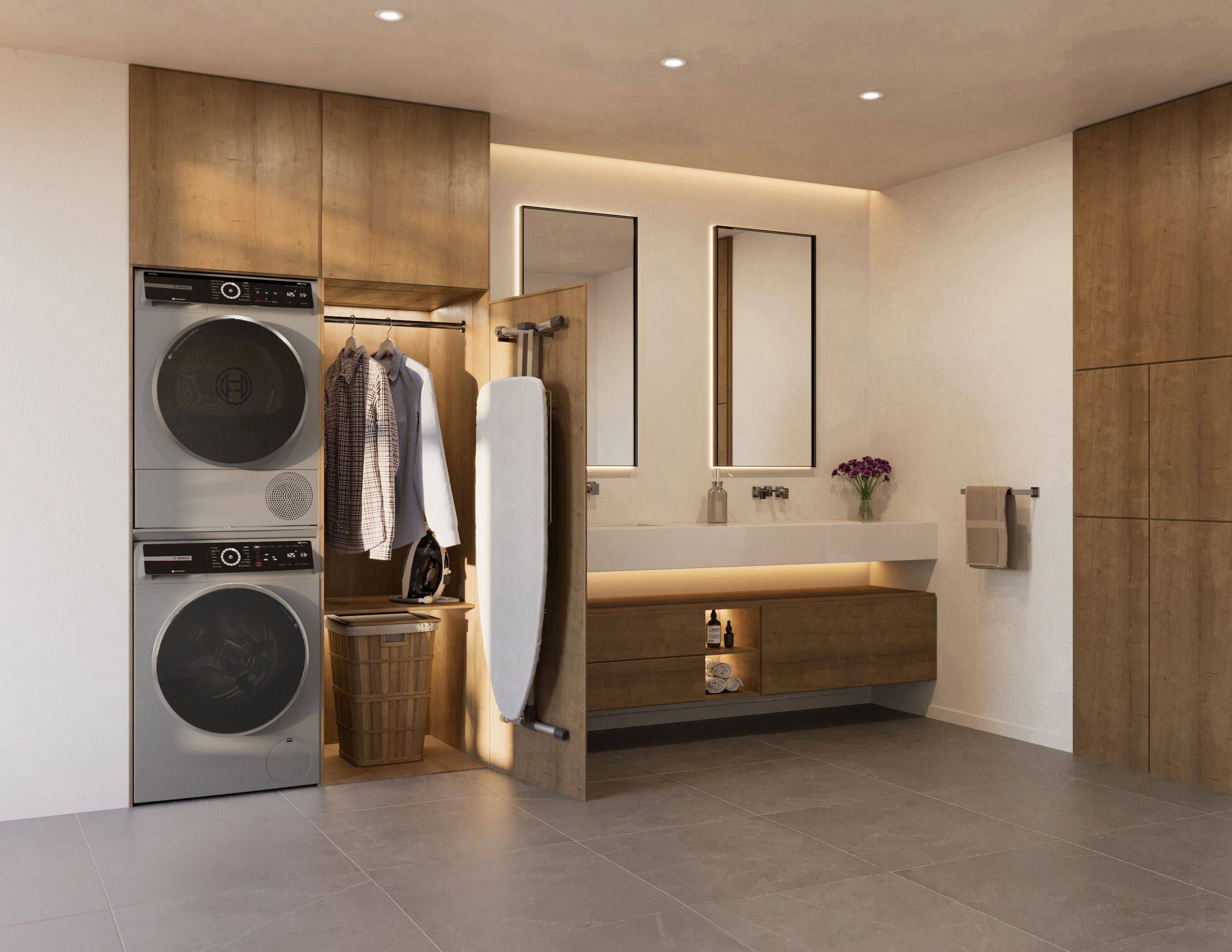 Alt View 12. Bosch - 800 Series 4 Cu. Ft. Stackable Smart Electric Dryer with Steam Restore - Pearl Steel.