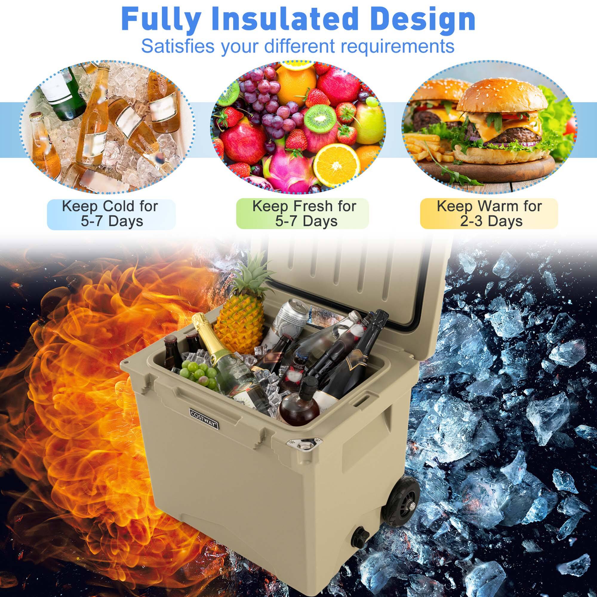 Fully Insulated Design  
Satisfies your different requirements  

- Keep Cold for 5-7 Days  
- Keep Fresh for 5-7 Days  
- Keep Warm for 2-3 Days