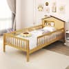 Front. Gymax - Gymax Twin Size Kids Bed Solid Wood Platform Bed w/ Under-bed Storage & Storage Cube Natural - Natural.