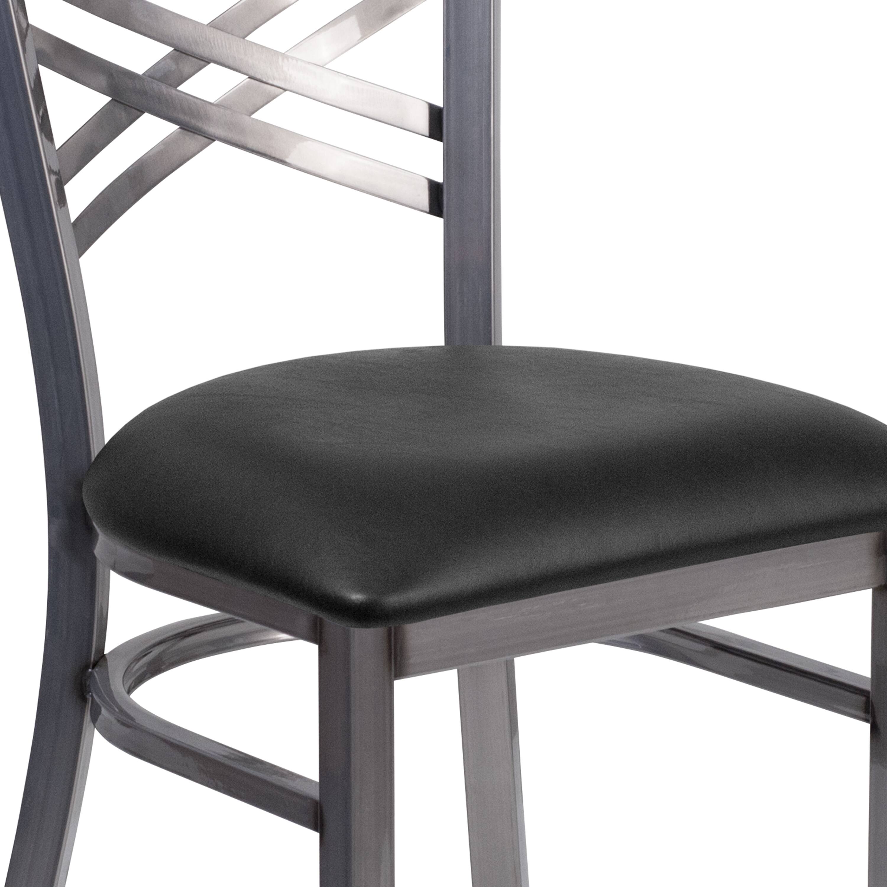 Alt View 9. Emma + Oliver - Clear Coated "X" Back Metal Restaurant Dining Chair - Black Vinyl Seat/Clear Coated Metal Frame.