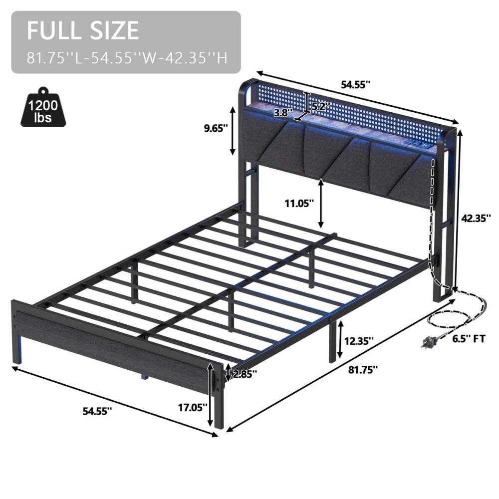 FULL SIZE  
81.75"L-54.55"W-42.35"H  
1200 lbs  
9.65"  
3.8"  
5.2"  
11.05"  
42.35"  
12.35"  
6.5" FT  
2.85"
