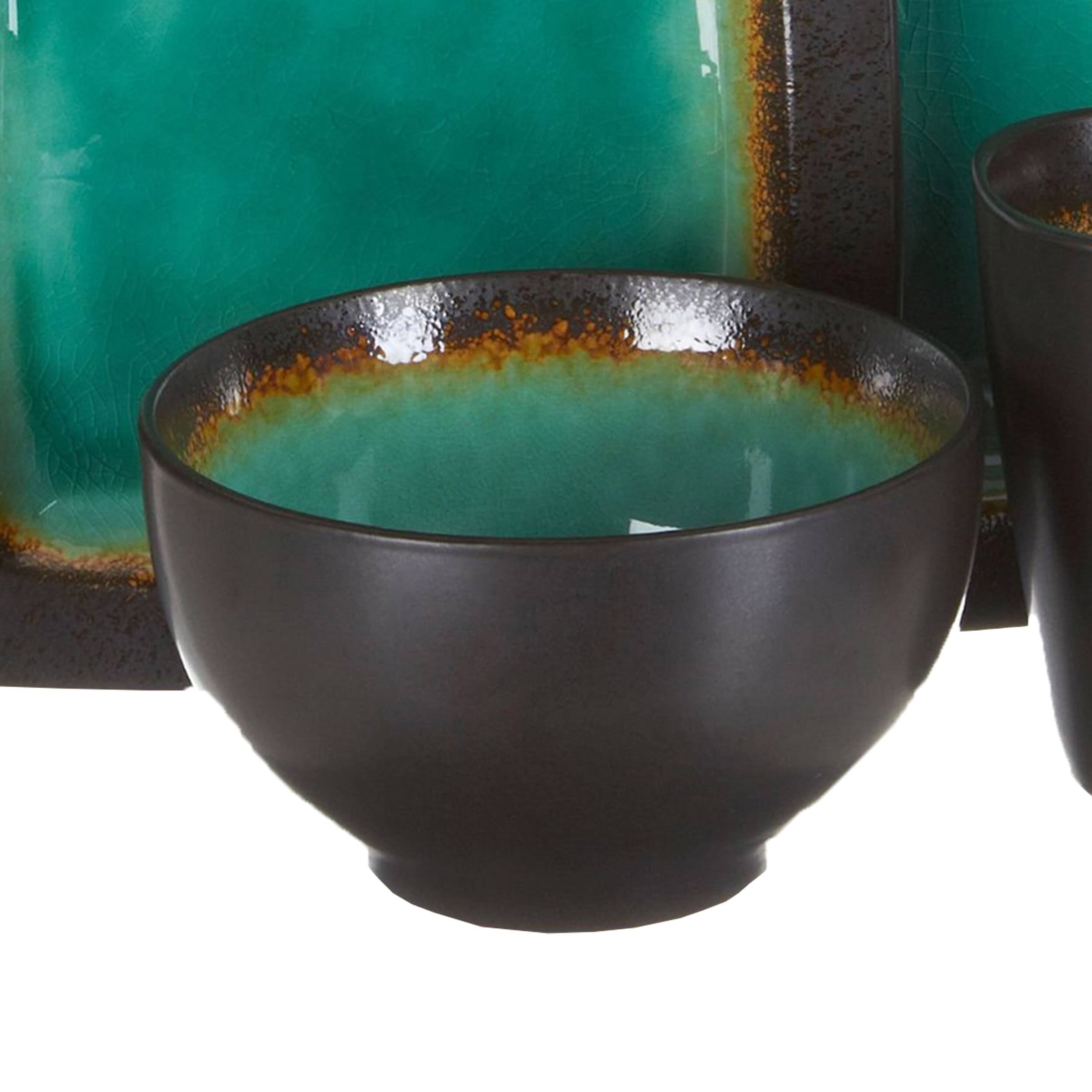Alt View 3. Gibson - Gibson Ocean Paradise 16 Piece Square Stoneware Dinnerware Set in Jade - Green.
