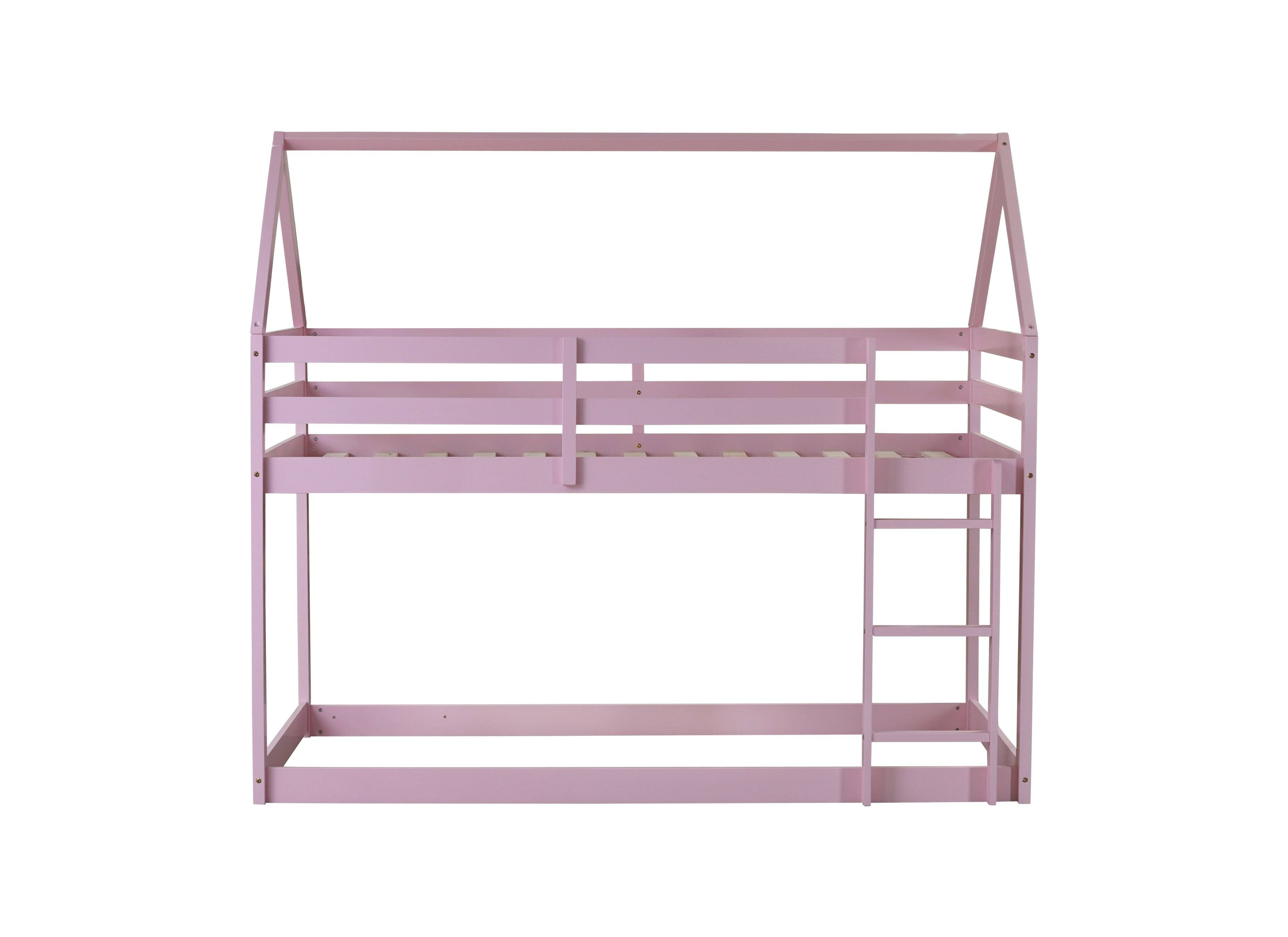 Alt View 4. Spaco - Spaco Twin over Twin Bunk Bed with Ladder, Rubber Wood Floor, Guardrails, House-Shaped-Bunk Bed, for Bedroom Kids Room - Pink.