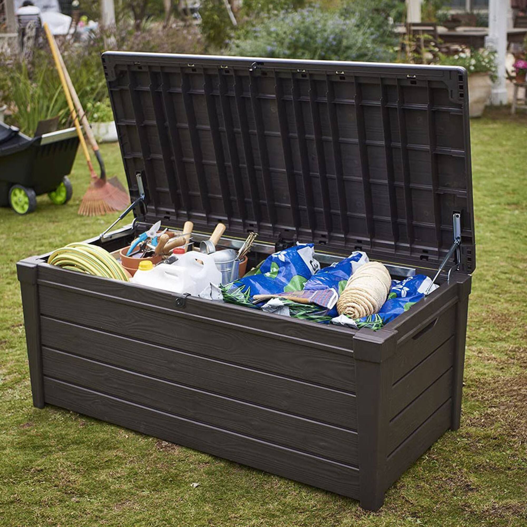 Alt View 7. Keter - Keter Brightwood Weatherproof Resin Patio Deck Storage Box Bench, Brown (2 Pack) - Brown.