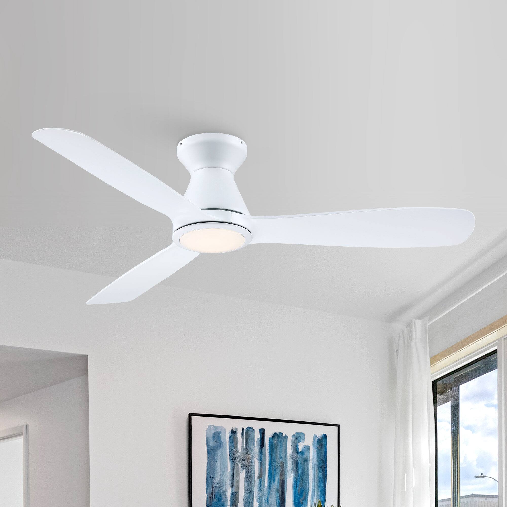 Back. Parrot Uncle - 52 in. Integrated LED White Reversible DC Motor Ceiling Fan with Light and Remote - White.