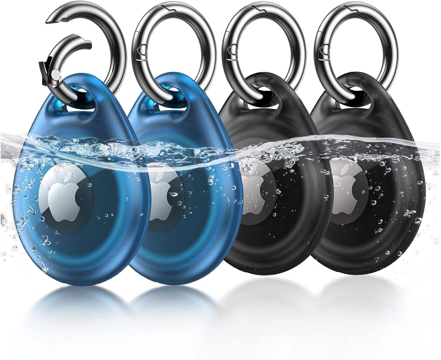 Front. UNBREAKcable - IPX8 Waterproof AirTag Keyring Cover Case 4-Pack, Full-Body Protection for Apple AirTag - Black/Blue.