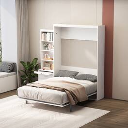 Tiramisubest - Full Size Vertical Murphy Bed, White, Plywood, Space Saving - White