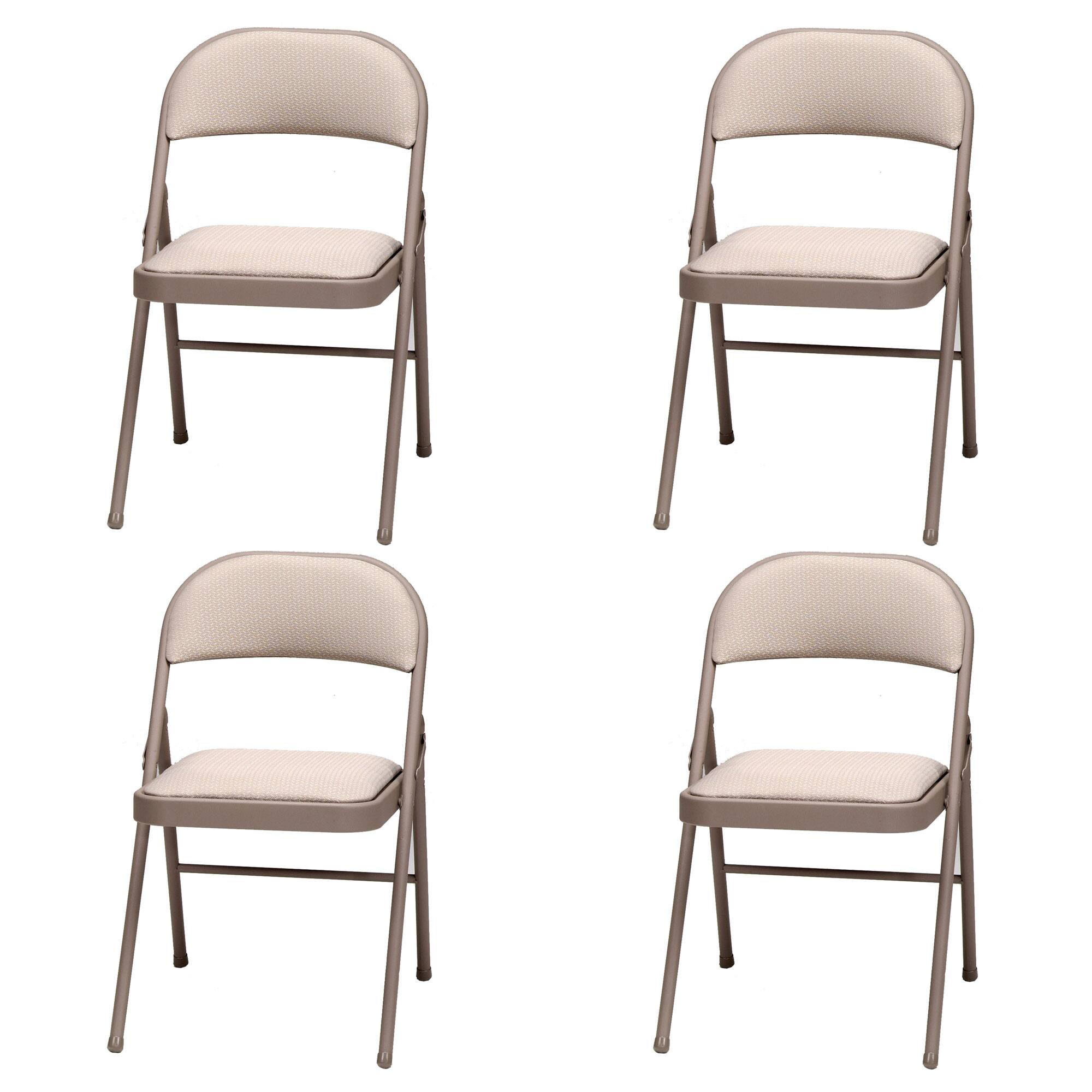 Front. MECO - MECO Sudden Comfort Deluxe Metal Fabric Padded Folding Chair, Sand Tan (4 Pack) - Grey.