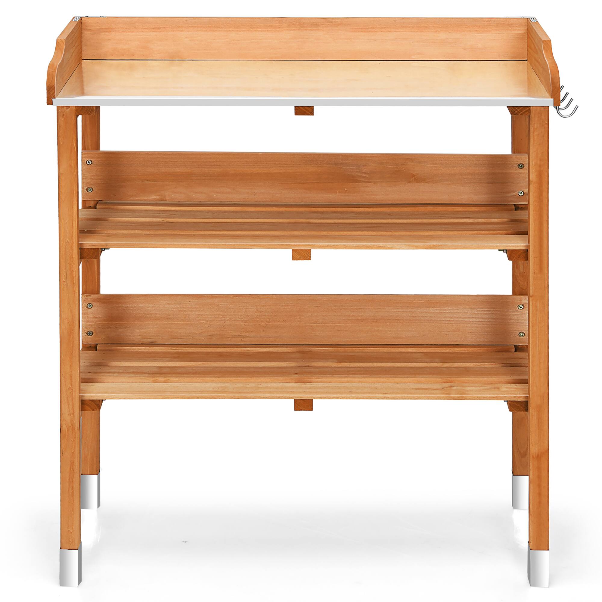 Alt View 1. Costway - Garden Wooden Potting Bench Work Station Table Tool Storage Shelf W/Hook - Natural.