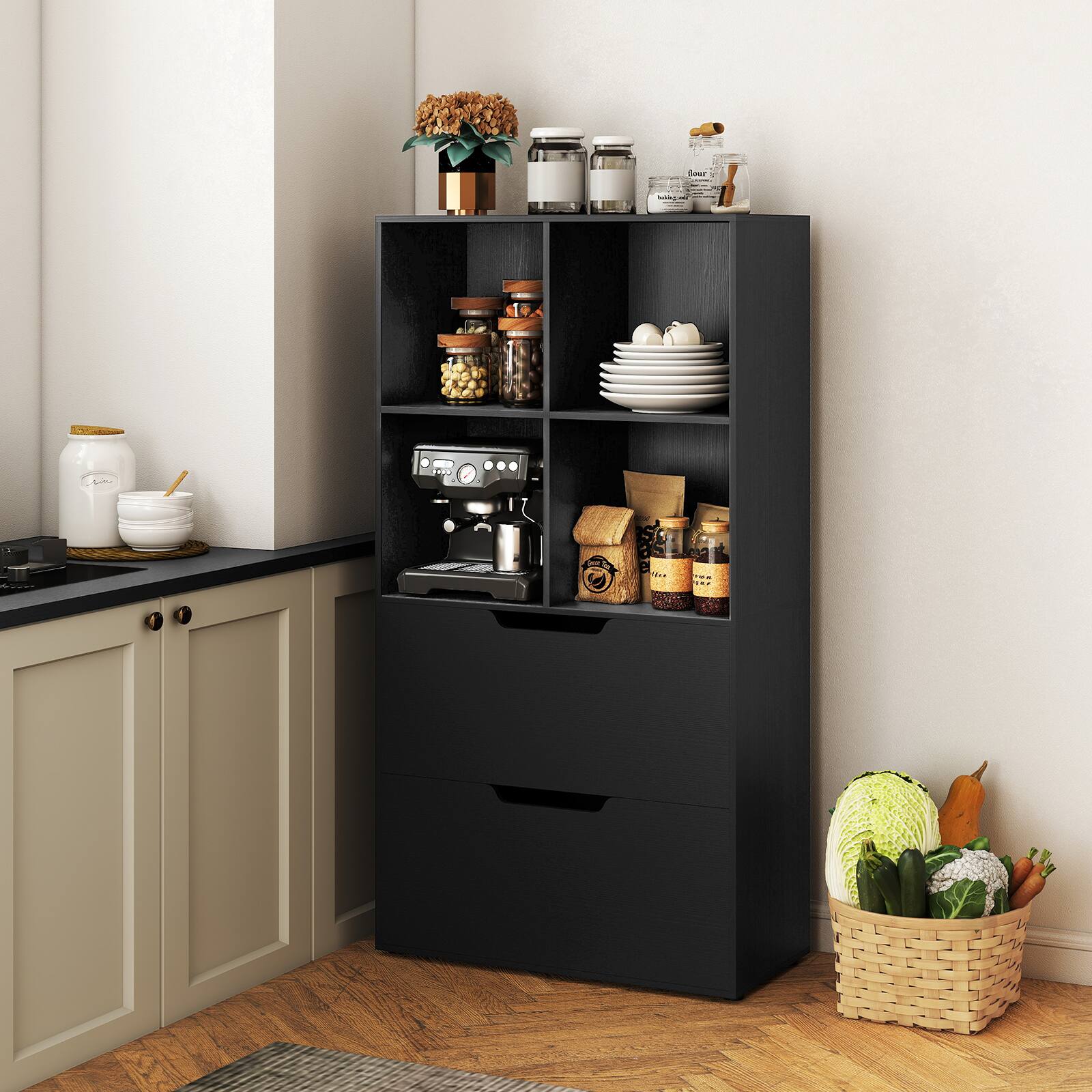 Alt View 5. Costway - Costway 51" 5-Tier 4-Cube Bookcase with 2 Drawers for Living Room, Study, Home Office - Black.