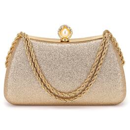 Unique Bargains - Luxury Glitter Clutch Purse for Women, Sequin Evening Bag with Pearl Sparkly Wedding Handbag for Bride Party - Champagne