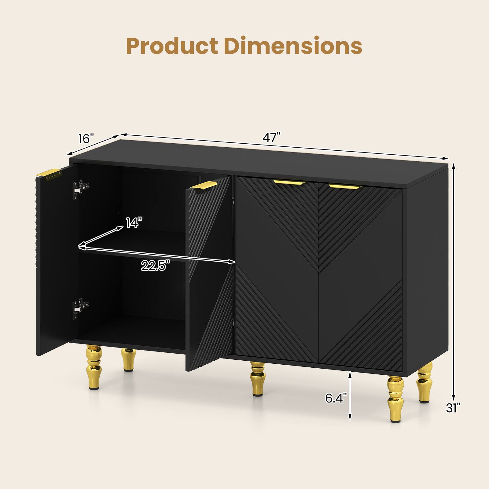 Product Dimensions
16" x 47" x 14" x 22.5" x 6.4" x 31"