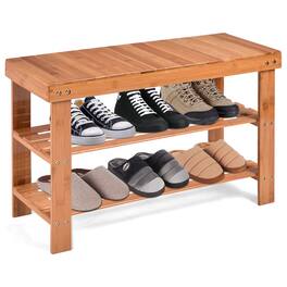 Ecooso - 3-Tier Shoe Rack Bamboo Bench Organizer with Seat for Entryway Storage - Natural