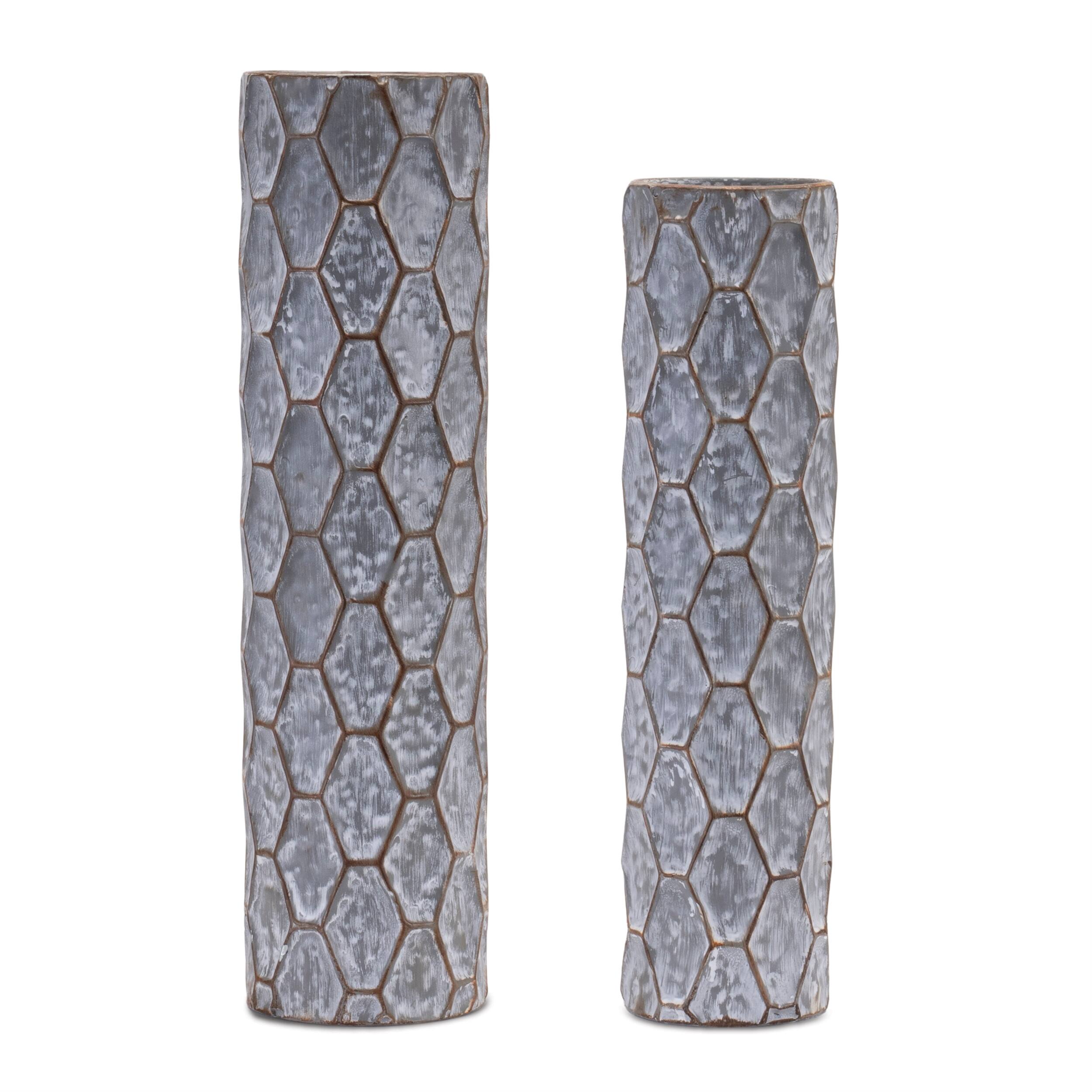 Angle. BreeBe - Honeycomb Metal Candle Holder (Set of 2) - Grey, White.