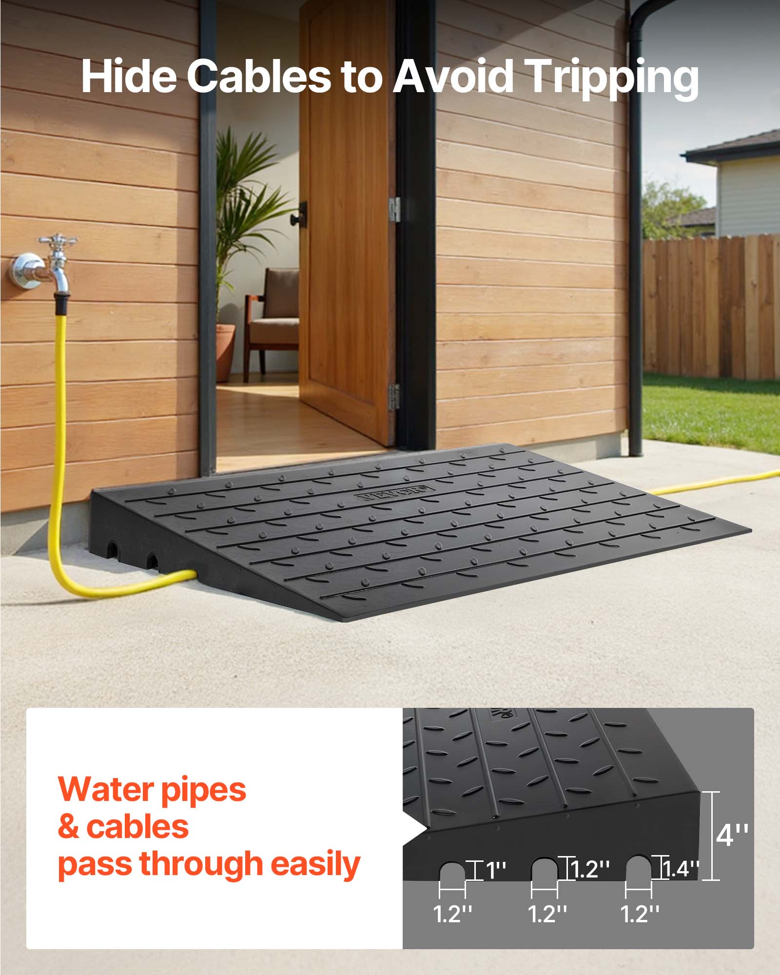 Hide Cables to Avoid Tripping

Water pipes & cables pass through easily

4" 1" 1.2" 1.4" 1.2" 1.2" 1.2"