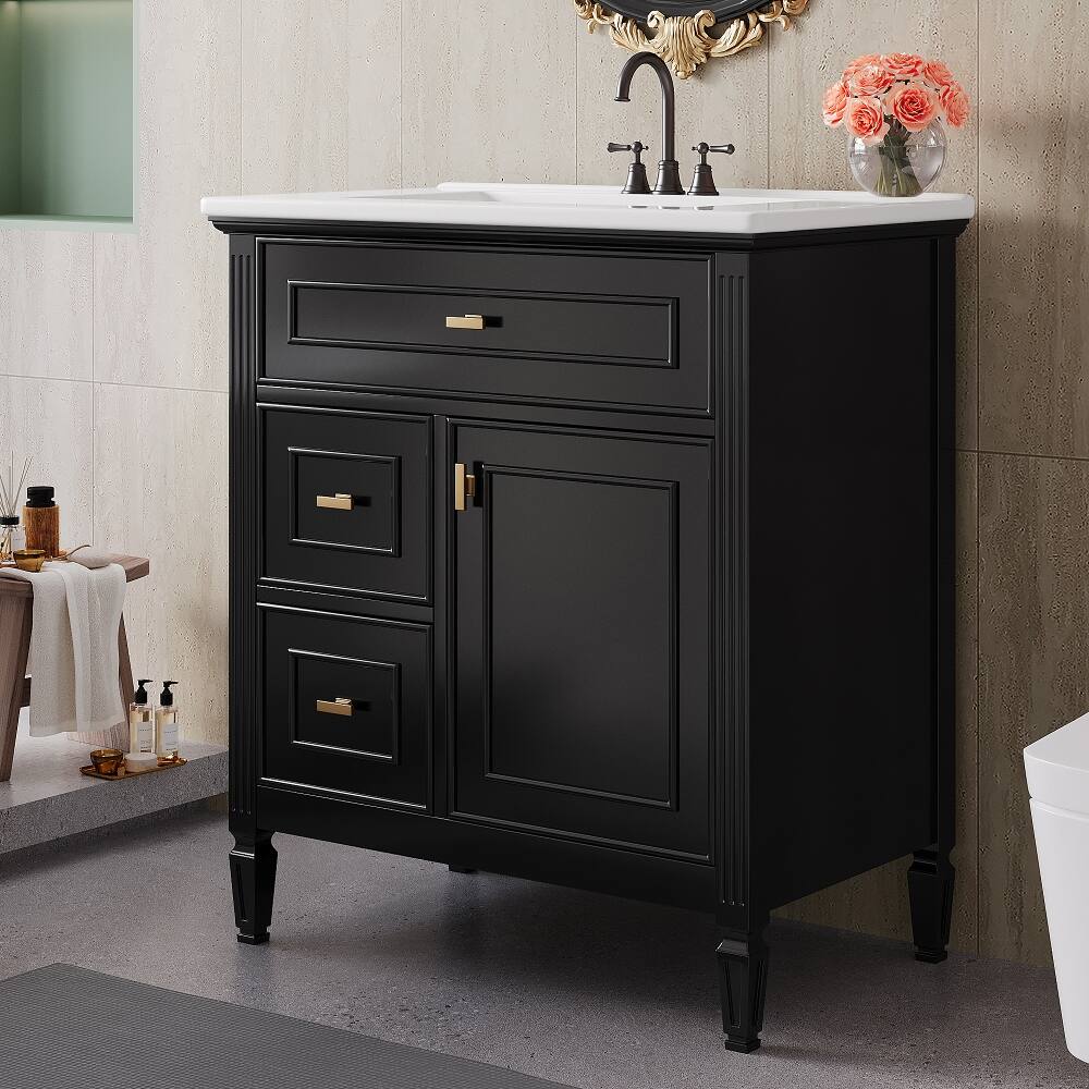 Alt View 4. Loheer - Loheer 30 inch bathroom vanity with sink Solid Wood Frame Black - Black.