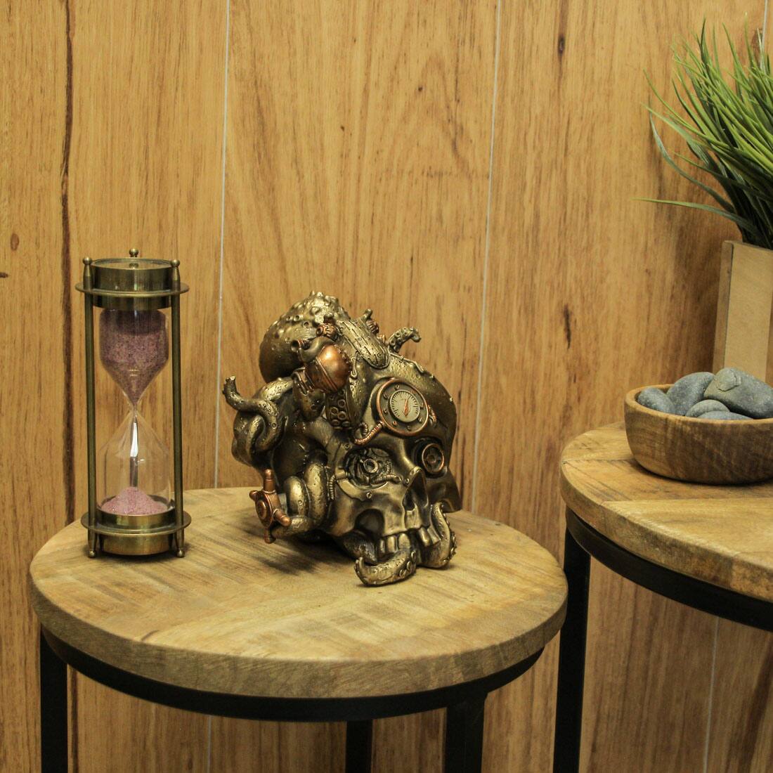 Alt View 3. Zeckos - Abyssal Bones Steampunk Mechanical Octopus On Skull Tabletop Statue - Bronze.