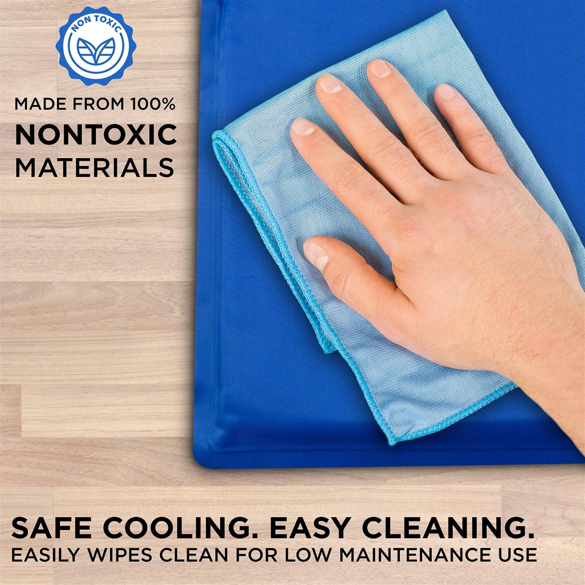 NON TOXIC, MADE FROM 100% NONTOXIC MATERIALS, SAFE COOLING, EASY CLEANING, EASILY WIPES CLEAN FOR LOW MAINTENANCE USE