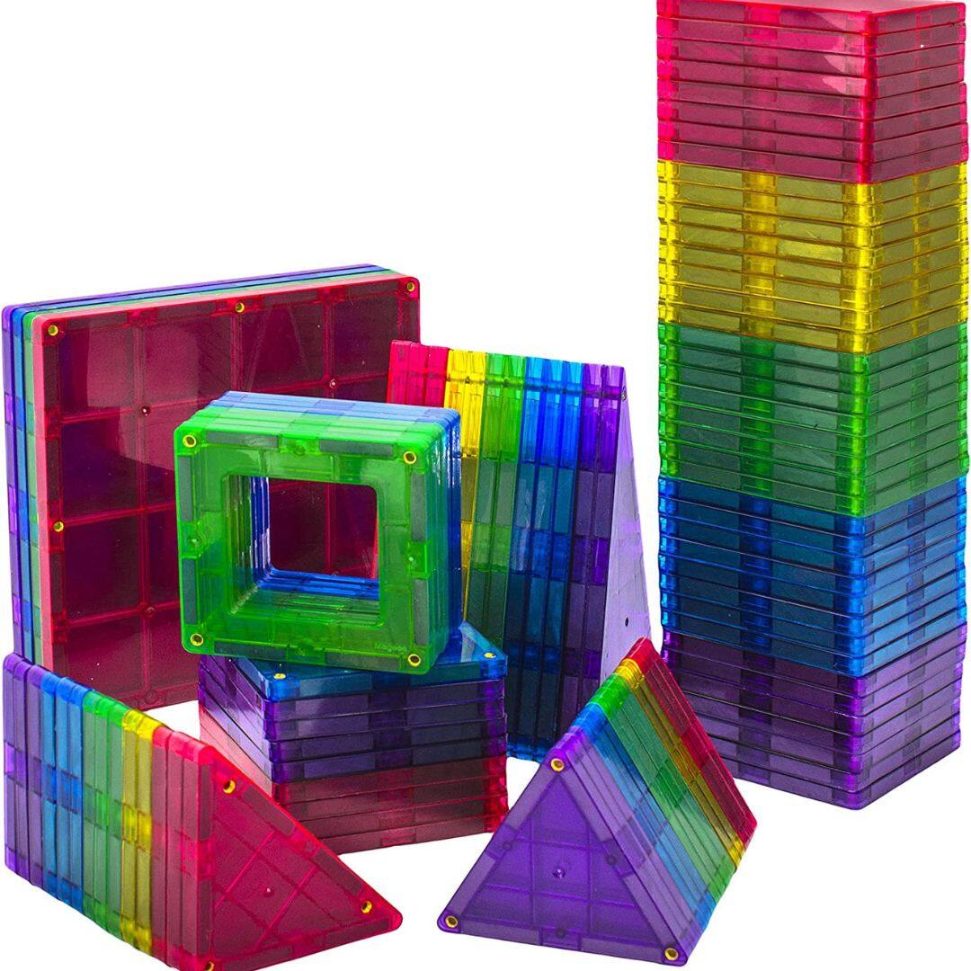 Back. Play22 - Magnetic Tiles Building Blocks 113pc Set with 13 Alphabet Cards – 3D STEM Educational Toy for Kids, BPA Free.