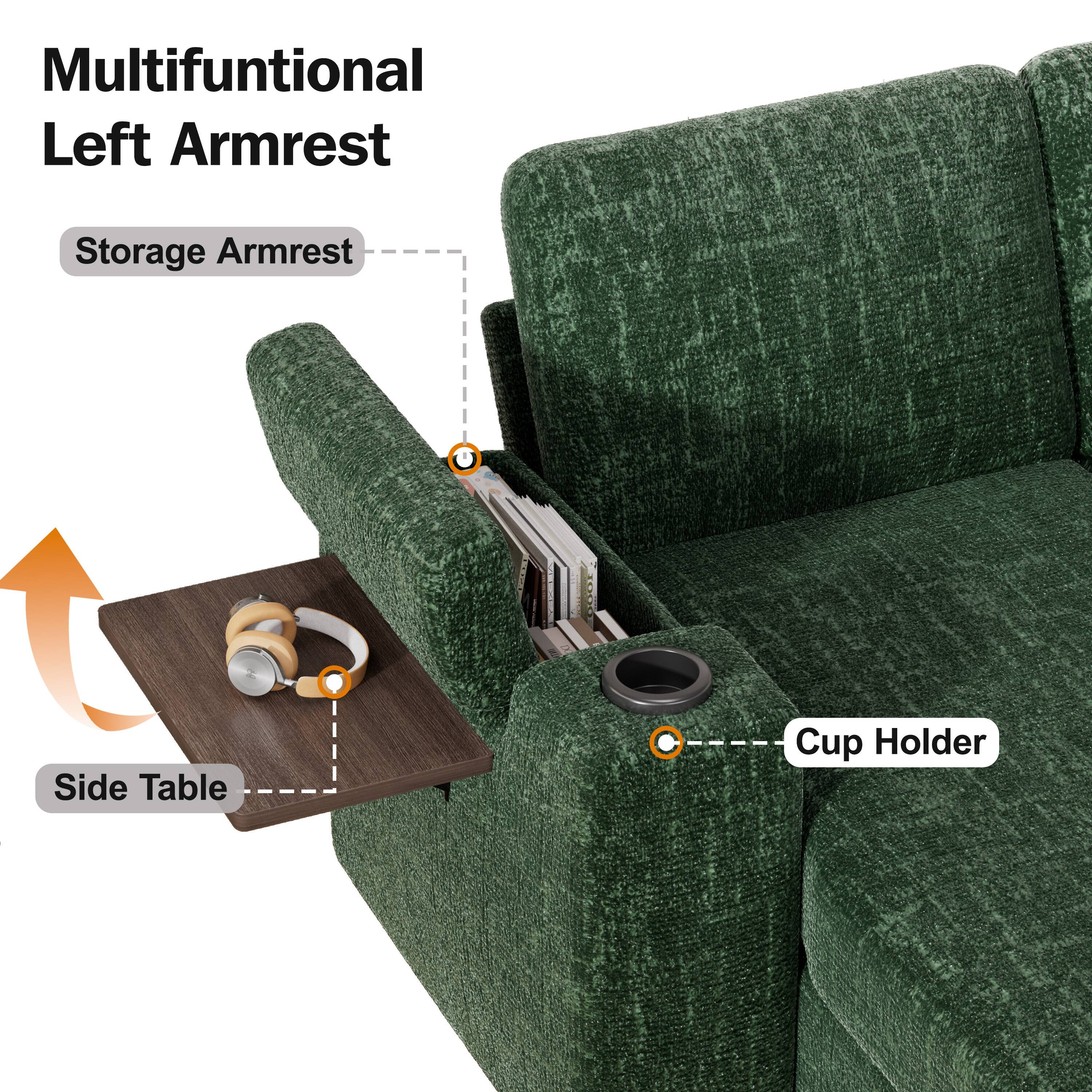Multifunctional Left Armrest  
Storage Armrest  
Side Table  
Cup Holder