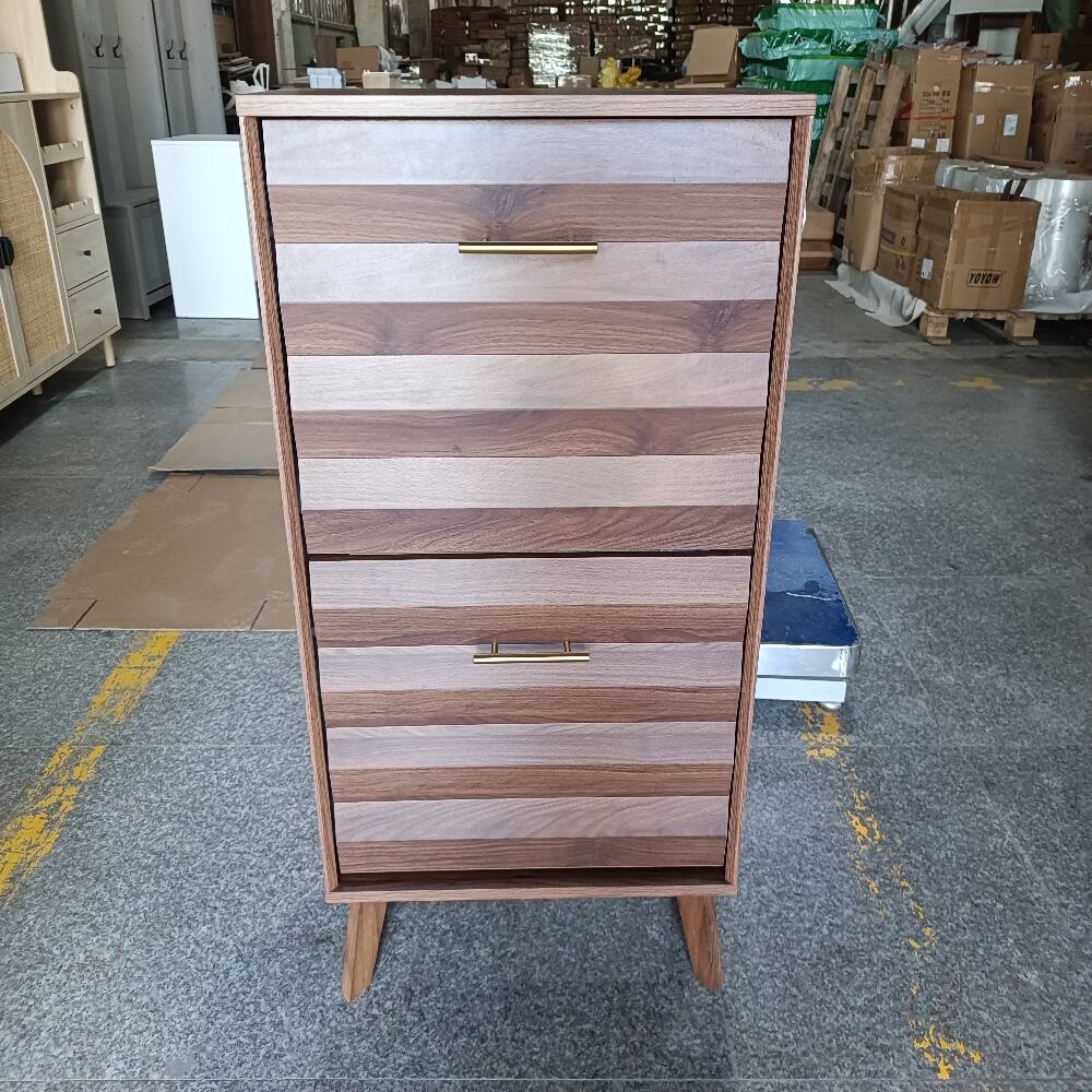 Alt View 3. Loheer - Loheer walnut wood slim flip-top shoe cabinet mid-century modern 23.6-inch - Walnut.