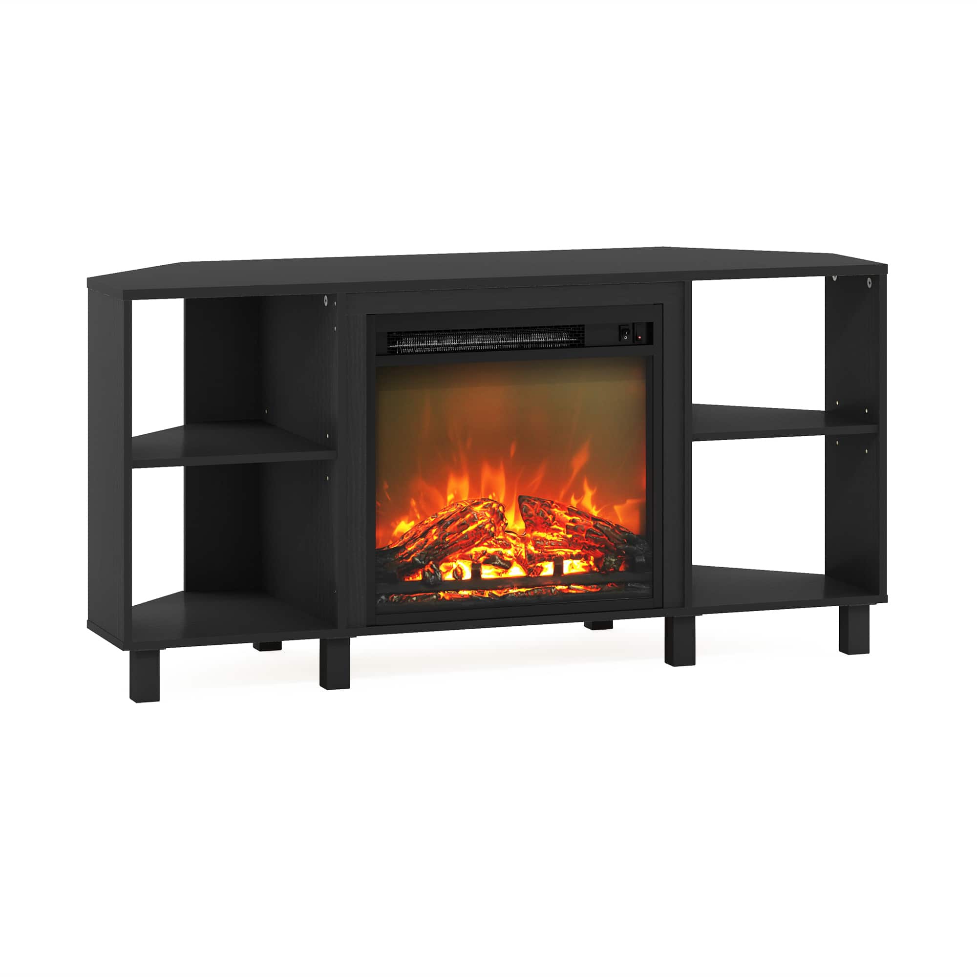 Furinno - Jensen Corner Fireplace TV Stand with 4 Open Compartments for TV up to 55 Inches - Americano