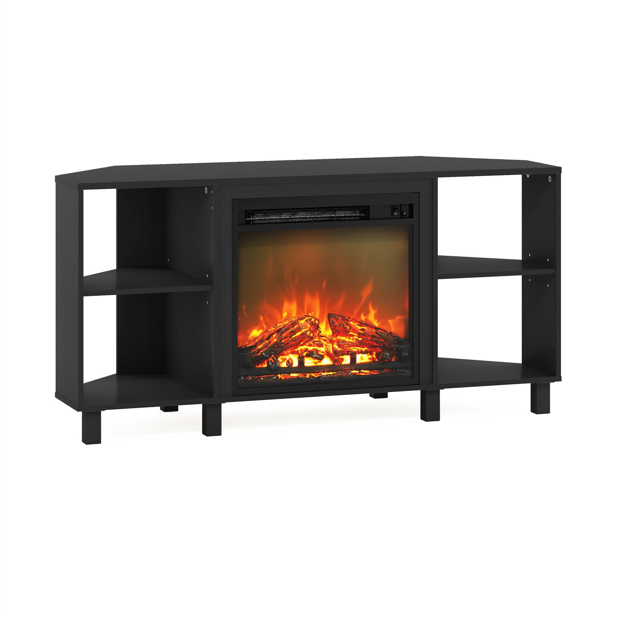 Furinno - Jensen Corner Fireplace TV Stand with 4 Open Compartments for TV up to 55 Inches - Americano