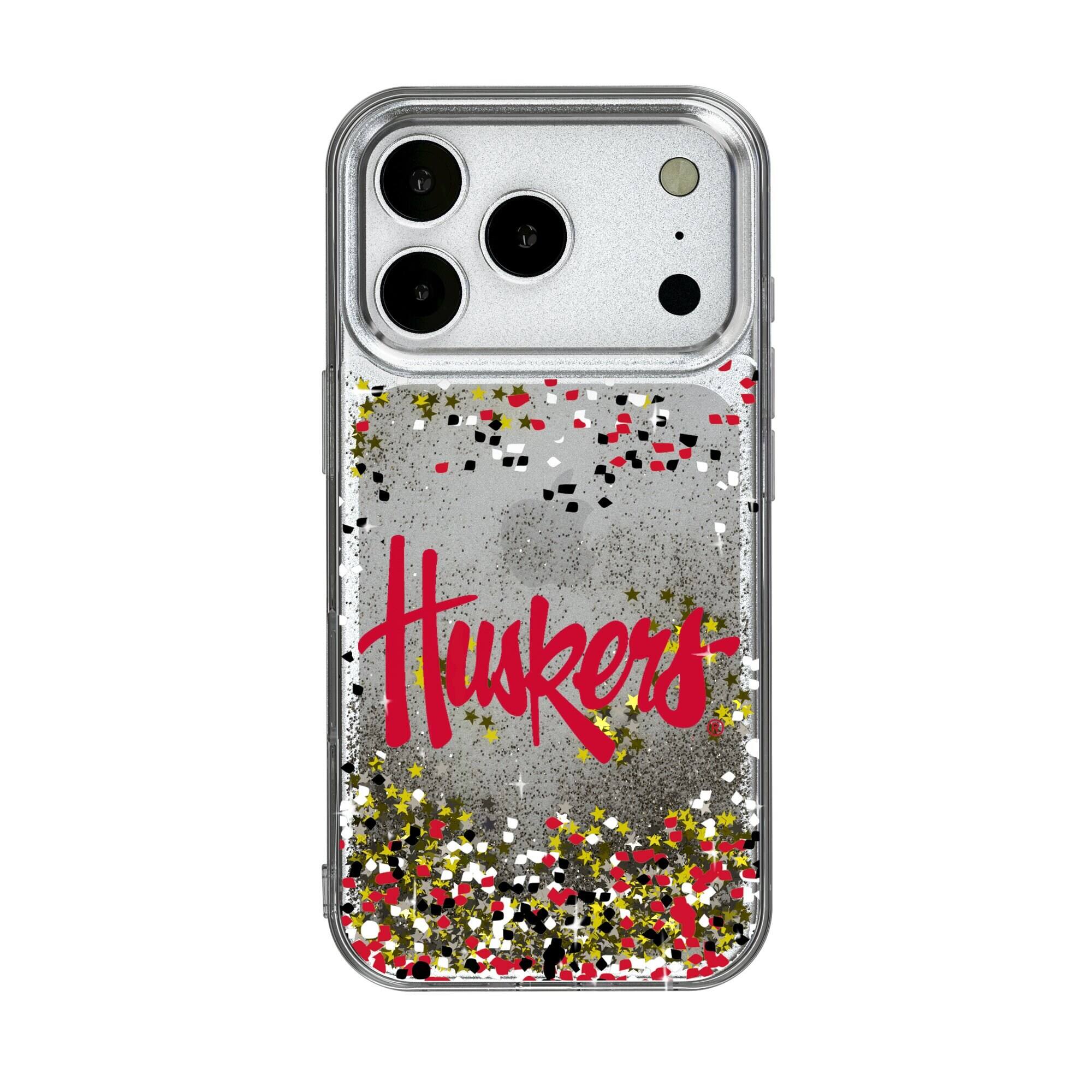 Front. Keyscaper - Nebraska Huskers iPhone Glitter Confetti Design Case - 15 - Multicolor.