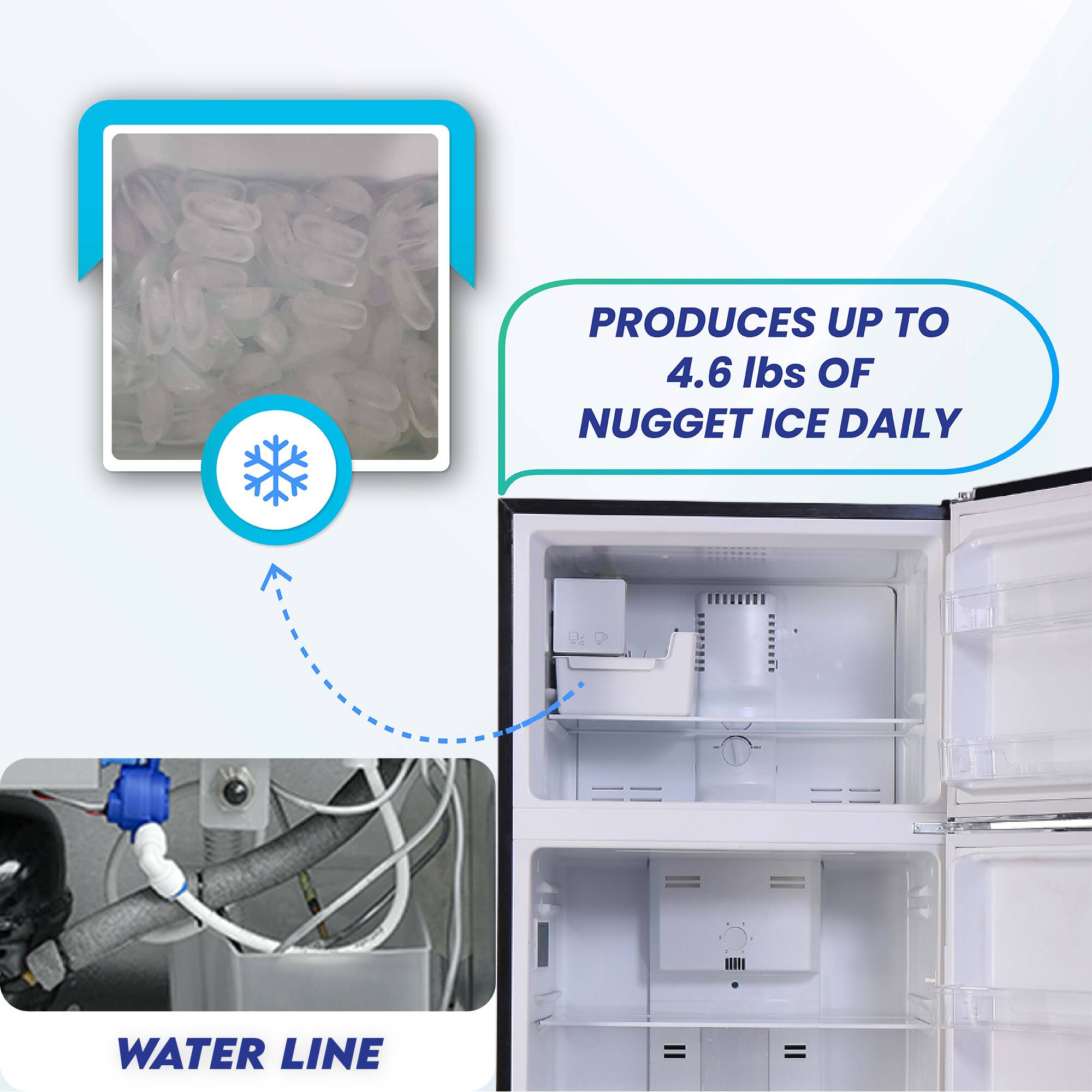 PRODUCES UP TO 4.6 lbs OF NUGGET ICE DAILY

WATER LINE