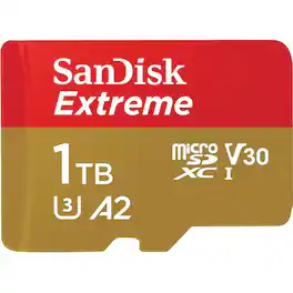 SANDISK - Extreme 1 TB Class 3/UHS-I (U3) V30 microSDXC - 190 MB/s Read - 130 MB/s Write