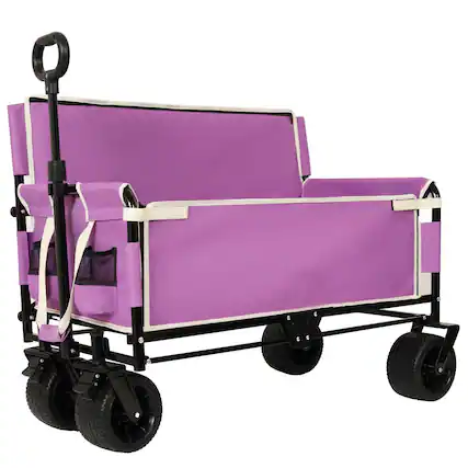 Front. Loheer - Loheer Folding Wagon Cart Heavy Duty Collapsible Utility Wagon with Seat All Terrain Wheels for Beach Camping Purple.