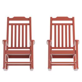 Emma + Oliver - Set of 2 All-Weather Poly Resin Faux Wood Rocking Chairs for Porch &Patio - Red