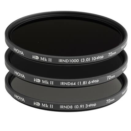 HOYA 72mm HD Mk II IRND1000 (3.0) 10-stop
HOYA 72mm HD Mk II IRND64 (1.8) 6-stop
HOYA 72mm HD Mk II IRND8 (0.9) 3-stop