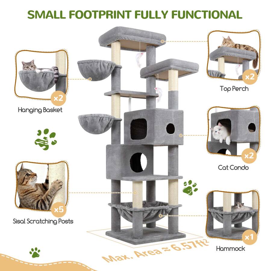 Cat Tree 30 In Globlazer 73 inch Cat Tree for Indoor Cats Large Adult, Multi Level ...
