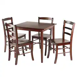 Winsome Wood - Groveland 5-Pc Dining Table with Ladder-back Chairs - Walnut