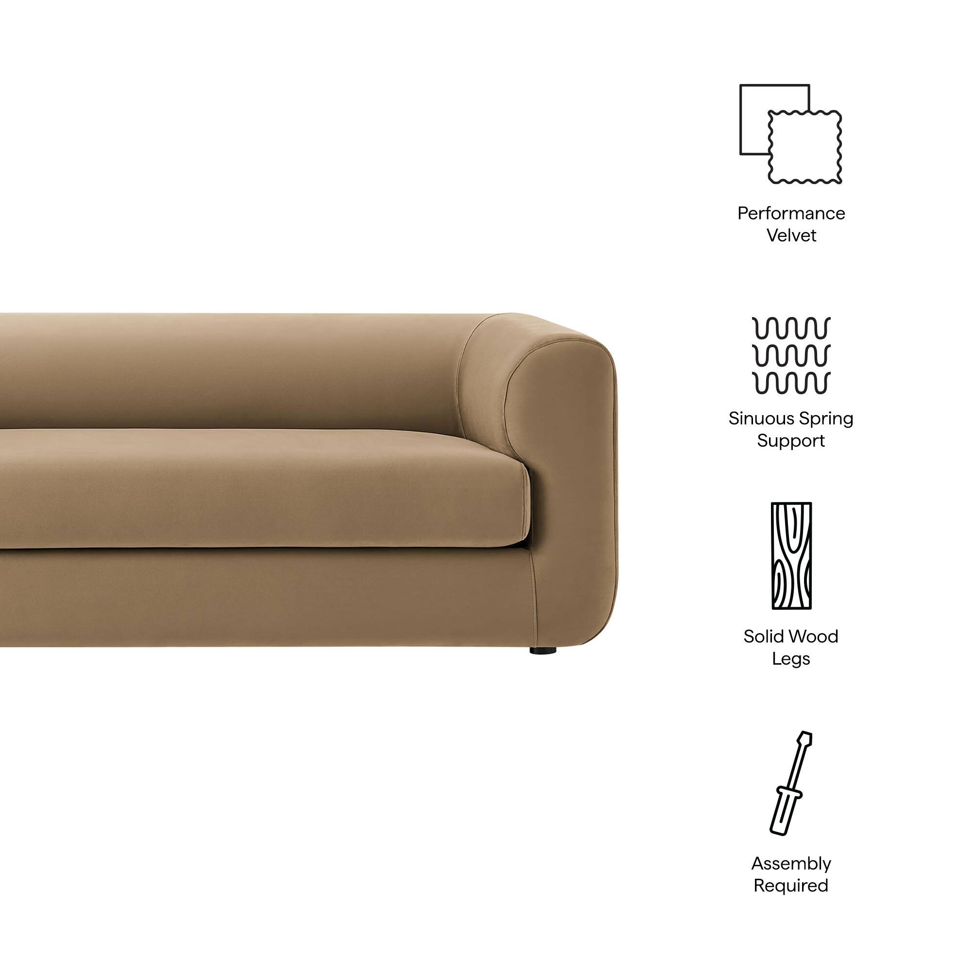- Performance Velvet
- Sinuous Spring Support
- Solid Wood Legs
- Assembly Required