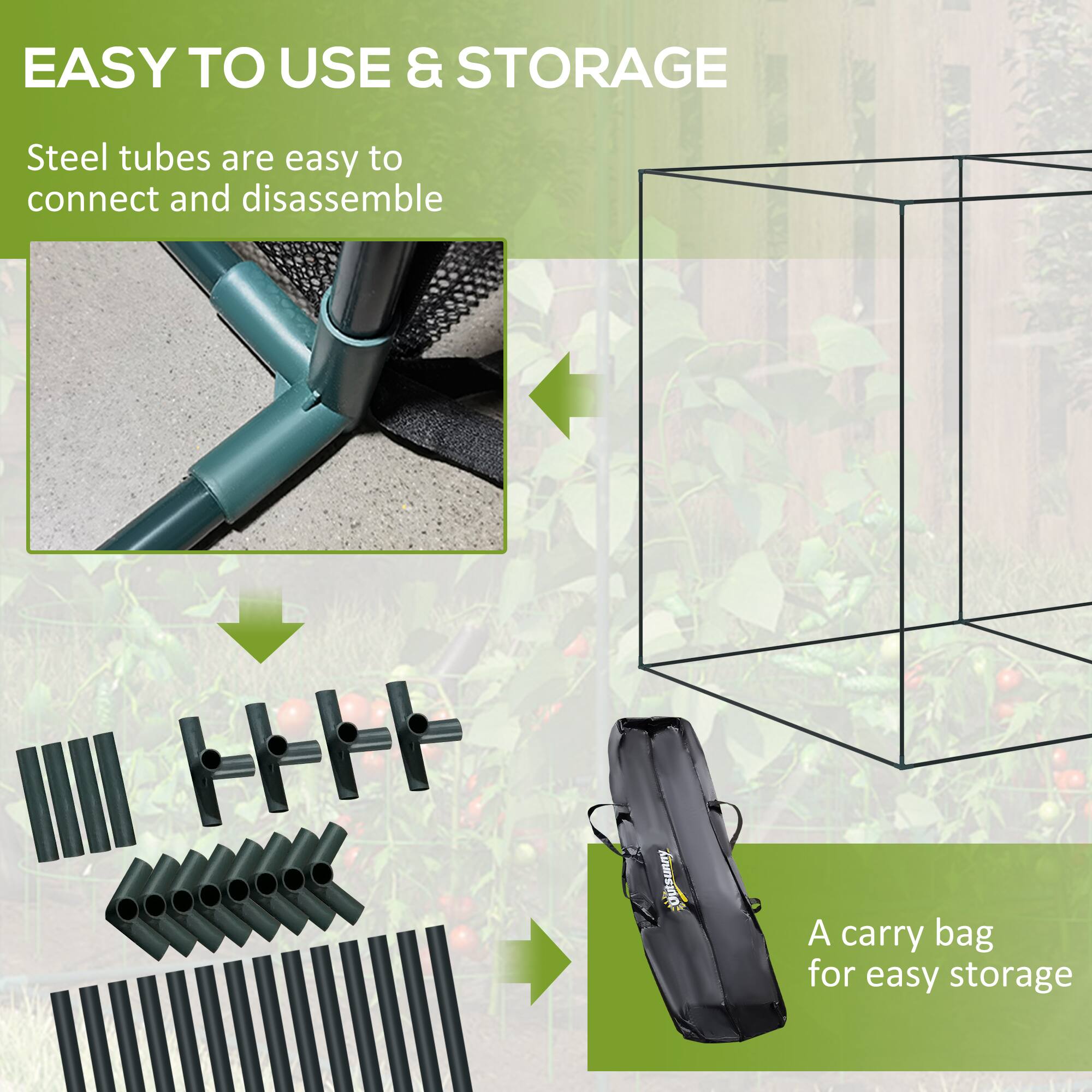 EASY TO USE & STORAGE

Steel tubes are easy to connect and disassemble

A carry bag for easy storage