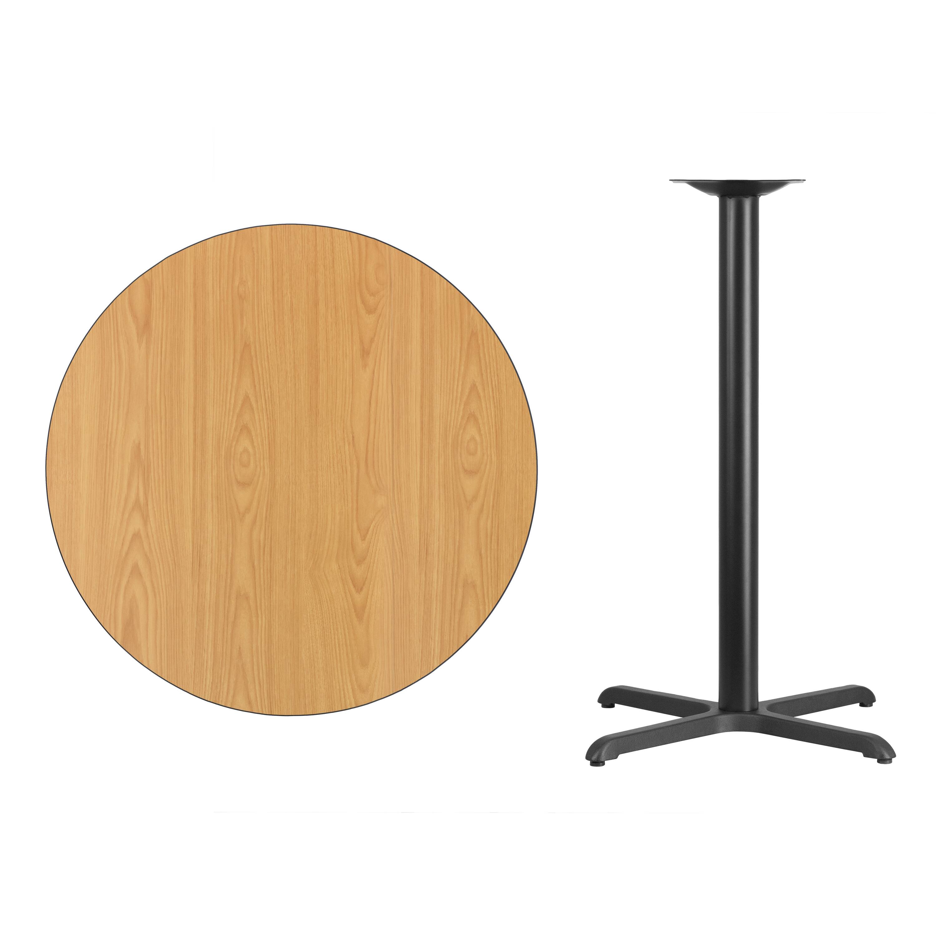 Alt View 2. Emma + Oliver - 36" Round Laminate Table Top with 30"x30" Bar Height Table Base - Natural.