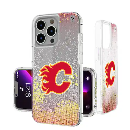 Front. Keyscaper - Calgary Flames Linen Logo iPhone Glitter Case - 13 - Multicolor.