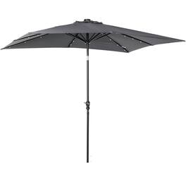 Outsunny - 9' x 7' Solar Umbrella, LED Lighted Patio Umbrella for Table or Base with Tilt & Crank, Outdoor Umbrella for Garden - Dark Gray