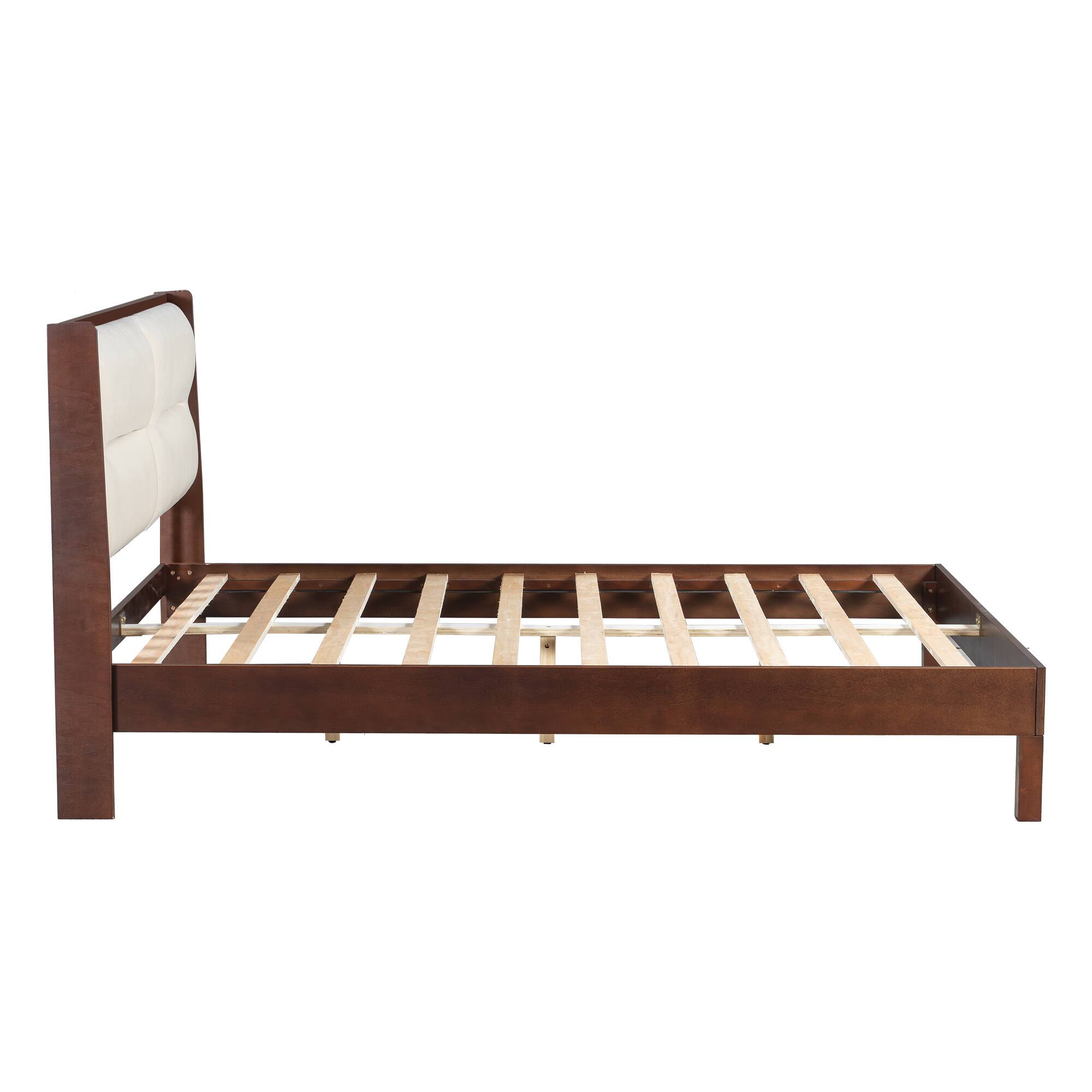 Alt View 2. Whisen - Queen Size Platform Bed Frame with Velvet Upholstered Headboard, No Box Spring Needed - Espresso.
